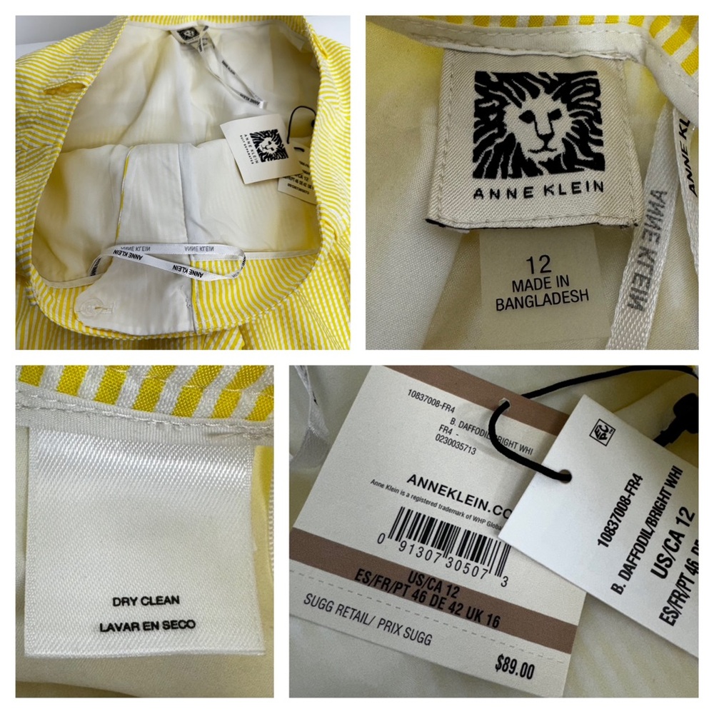 Anne Klein Daffodil Yellow White Stripe Seersucker Dress Pants Dressy Casual Nwt - Picture 12 of 16